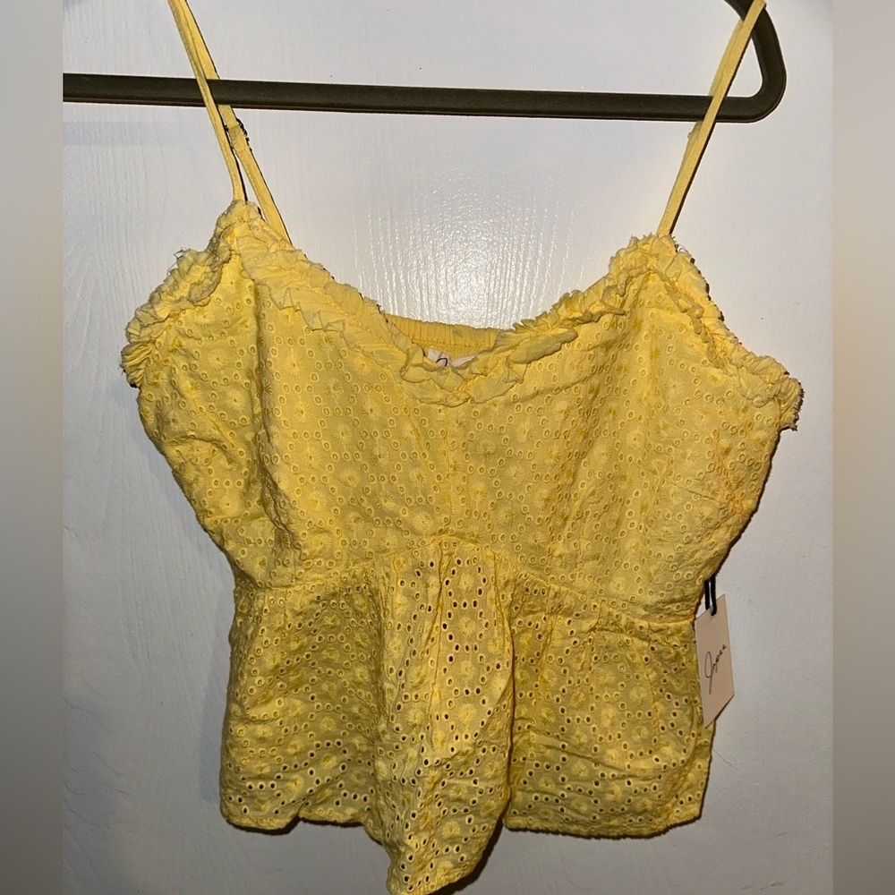 Japna Spaghetti Strap Yellow Eyelet Blouse